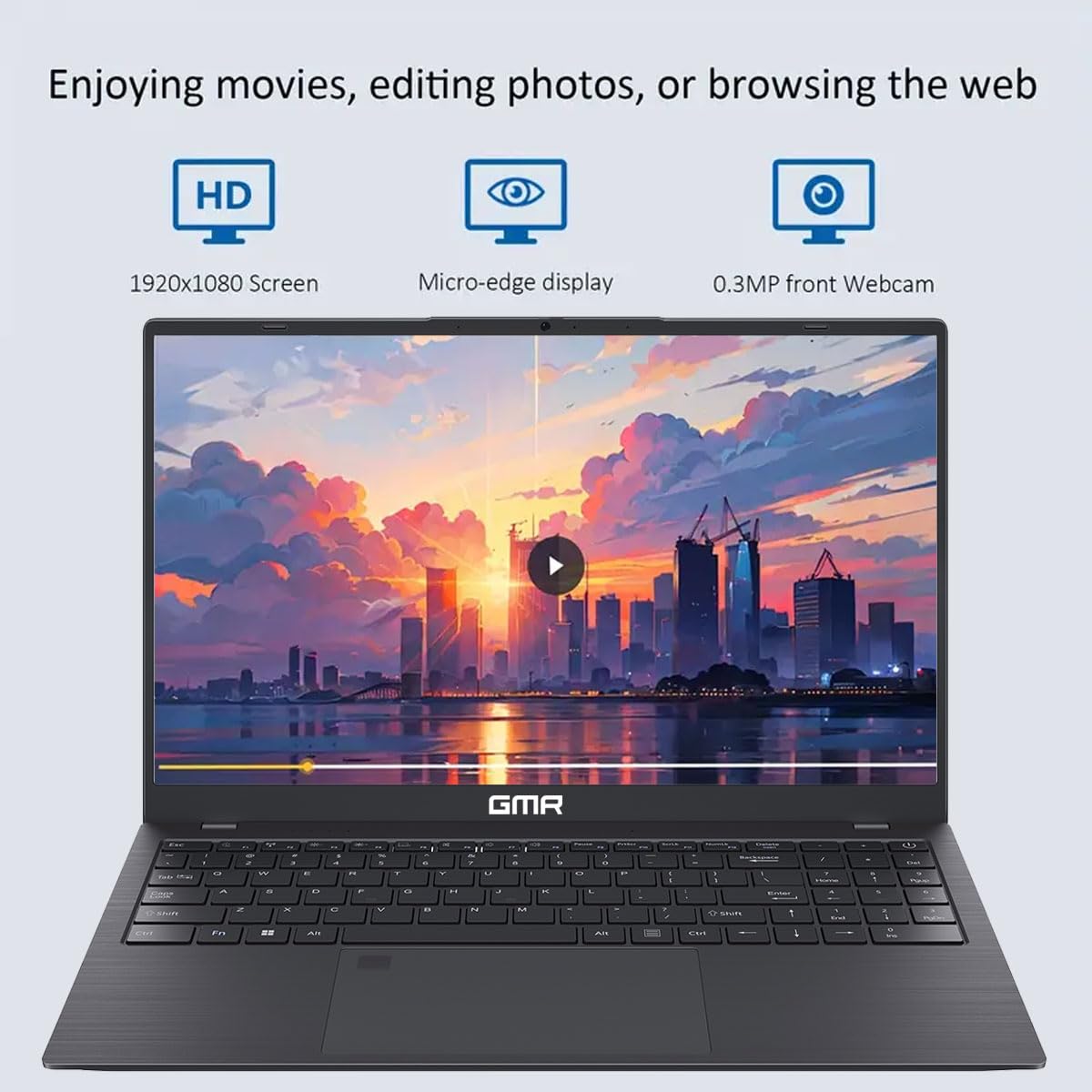 GMR - Portátil Full HD de 15,6 Pulgadas - Intel N95-16 GB de RAM DDR4 - SSD de 512 GB - Windows 11 Pro para el hogar, la Oficina y el Estudio - Teclado QWERTY