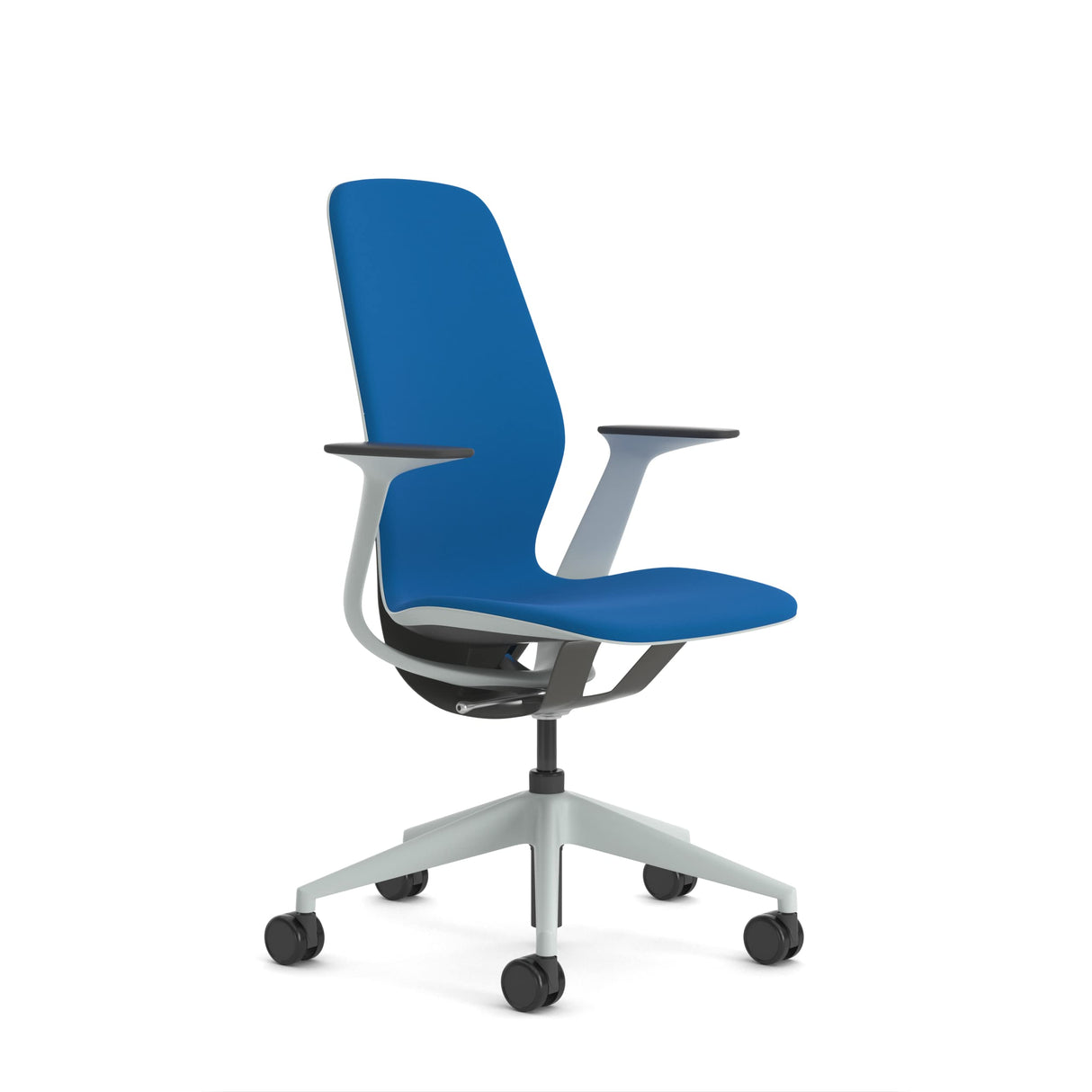 Steelcase SILQ Silla ergonómica de altura regulable, carcasa gris claro o plástico de carbono metalizado y tapicería azul real
