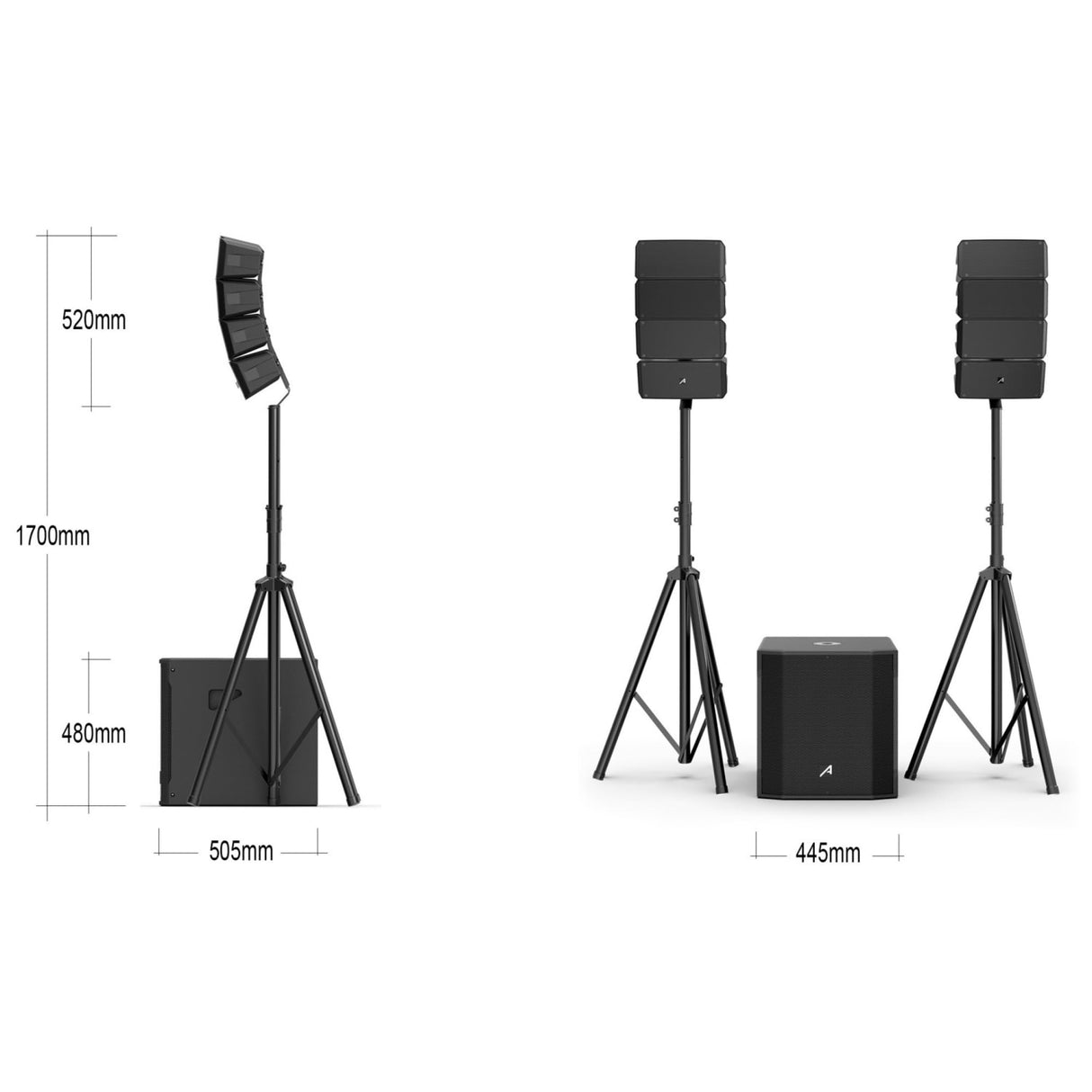 Audibax Seattle 500 - Conjunto de Altavoces Estéreo de Sistema PA - Line Array Compacto - Sistema de Columna Activo - Potencia de Subwoofer 300W RMS y Altavoces de 100W+100W RMS - Conexión Bluetooth