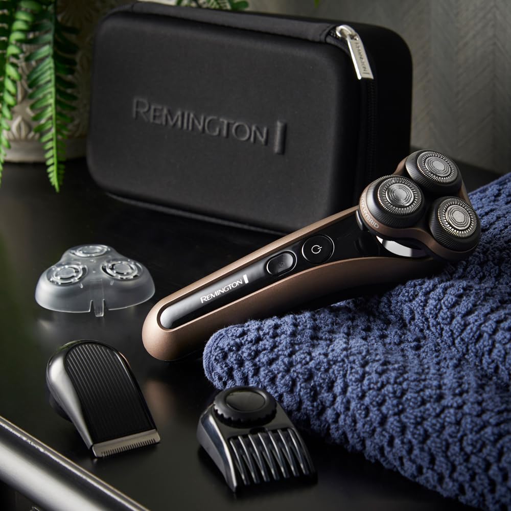 Remington XR1795 Afeitadora Rotativa y Láminas 2 en 1 X9 Limitless X, sistema de corte híbrido SynX, inalámbrica, recargable, uso en seco/mojado, Pivotball de 360°, memorización del afeitado