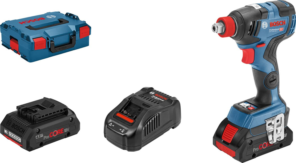 Bosch Professional GDX 18V–200 C - Llave de impacto a batería (18V, 200 Nm, conectable, 2 baterías ProCore x 4.0 Ah, cargador, en L-BOXX)