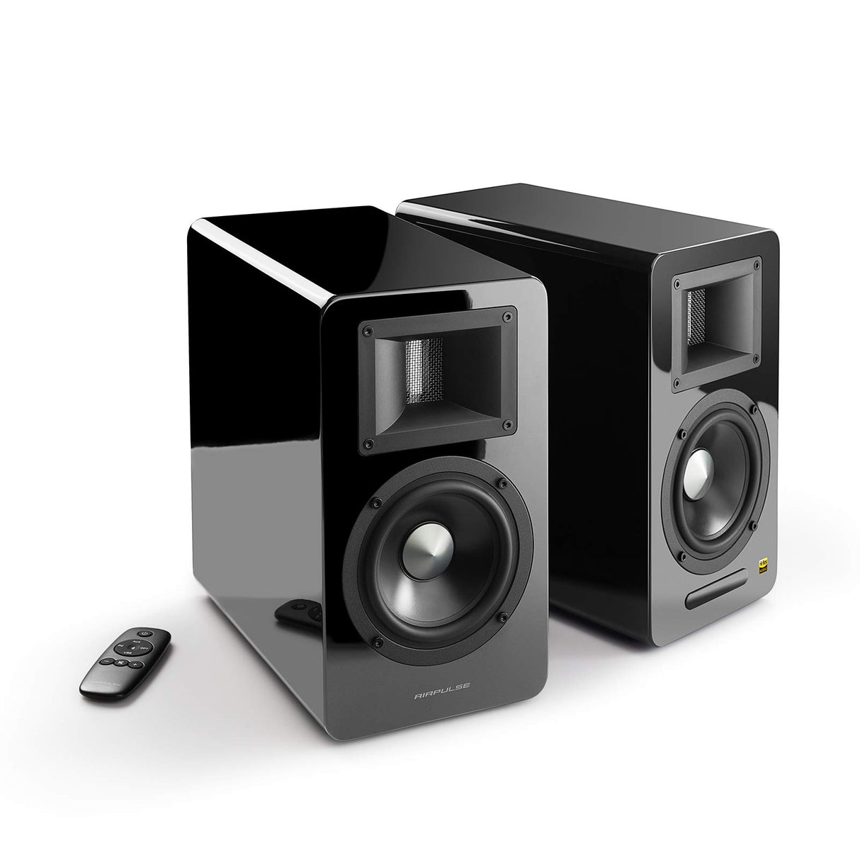 Airpulse Edifier A100 - Altavoz de estantería 2.0 (100 W) con Bluetooth V5.0 (aptX), Altavoz de Agudos con Cinta para Agudos precisos y claros, Posibilidades de conexión versátiles, Incluye Mando a