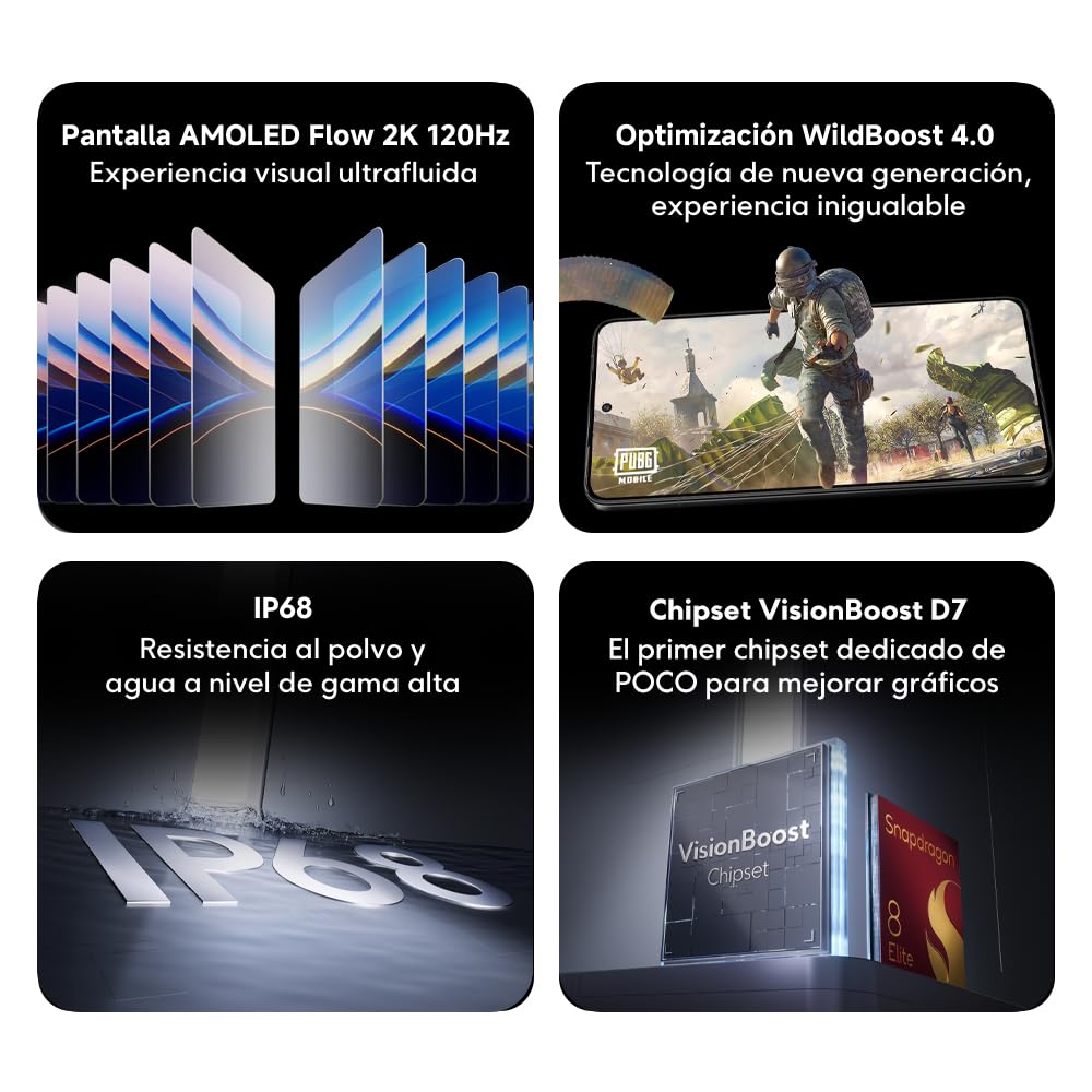 Xiaomi POCO F7 Pro - Smartphone de 12+512GB, Cámara Dual de 50 MP con OIS, Pantalla de 6,67" 2K Flow AMOLED 120 Hz, Snapdragon 8 Gen 3, Hypercharge 90W, Cargador no Incluido, Negro (Versión ES)