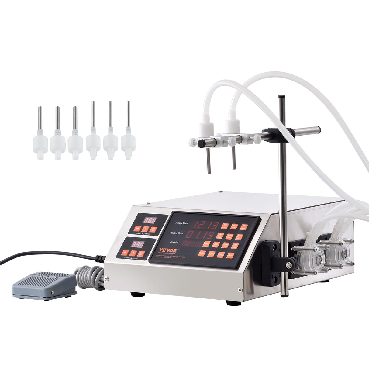 VEVOR Máquina Automática de Llenado de Líquidos Capacidad de Pesaje 5 a 650ml Llenadora de Botellas Bomba Peristáltica de Control Digital para Leche, Agua, Vino, Bebidas, Salsa de Soja, Boquilla Doble