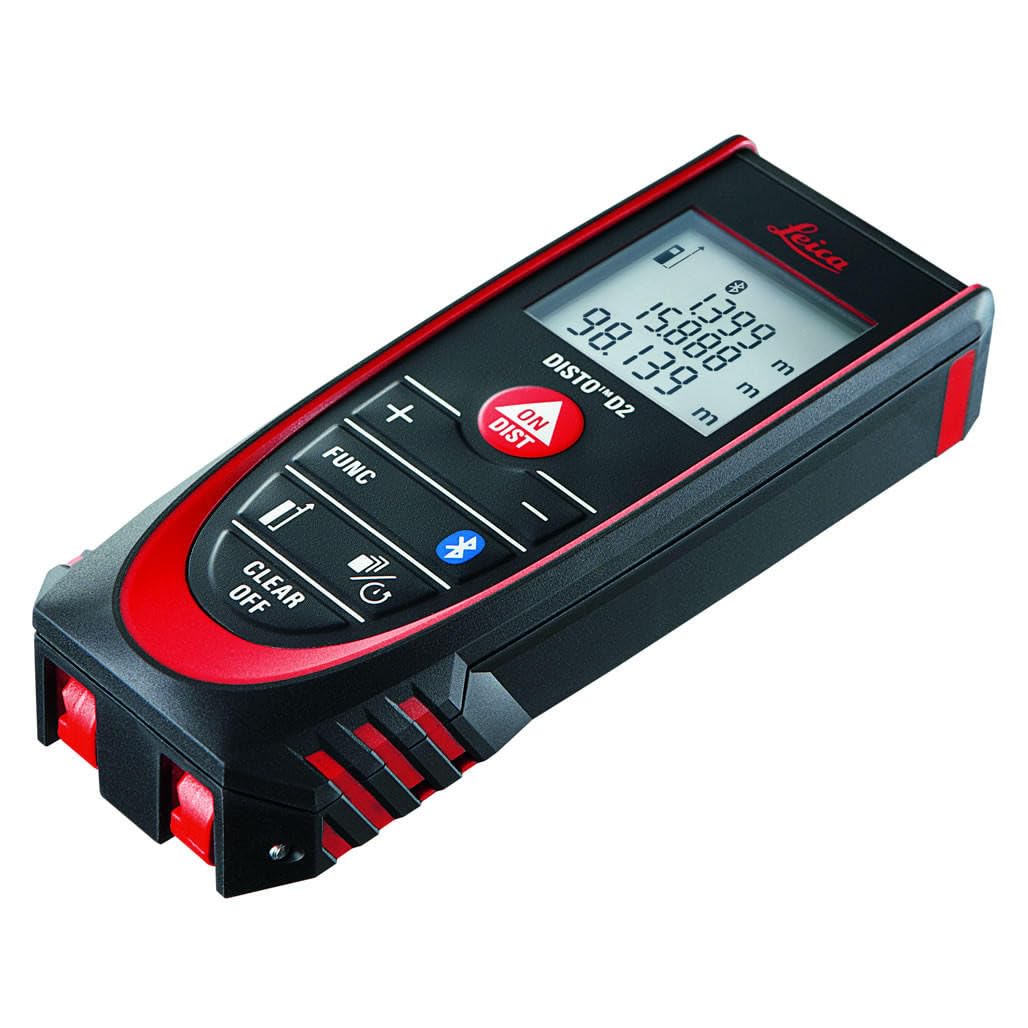 Leica DISTO D2: Medidor láser de distancia multifuncional con Bluetooth (se conecta a aplicaciones) para mediciones de distancia, área y volumen (uso en interiores y detección automática de extremo)