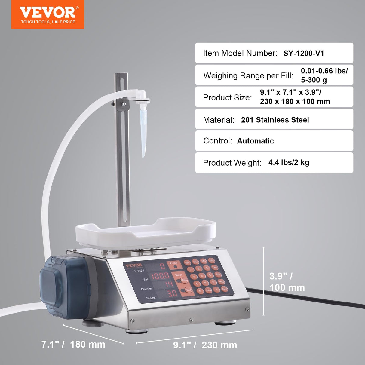 VEVOR Máquina Automática de Llenado de Líquidos Capacidad de Pesaje 5-300 g Llenadora de Botellas Bomba Peristáltica de Control Digital para Leche, Agua, Vino, Bebidas, Salsa de Soja, Boquilla Única