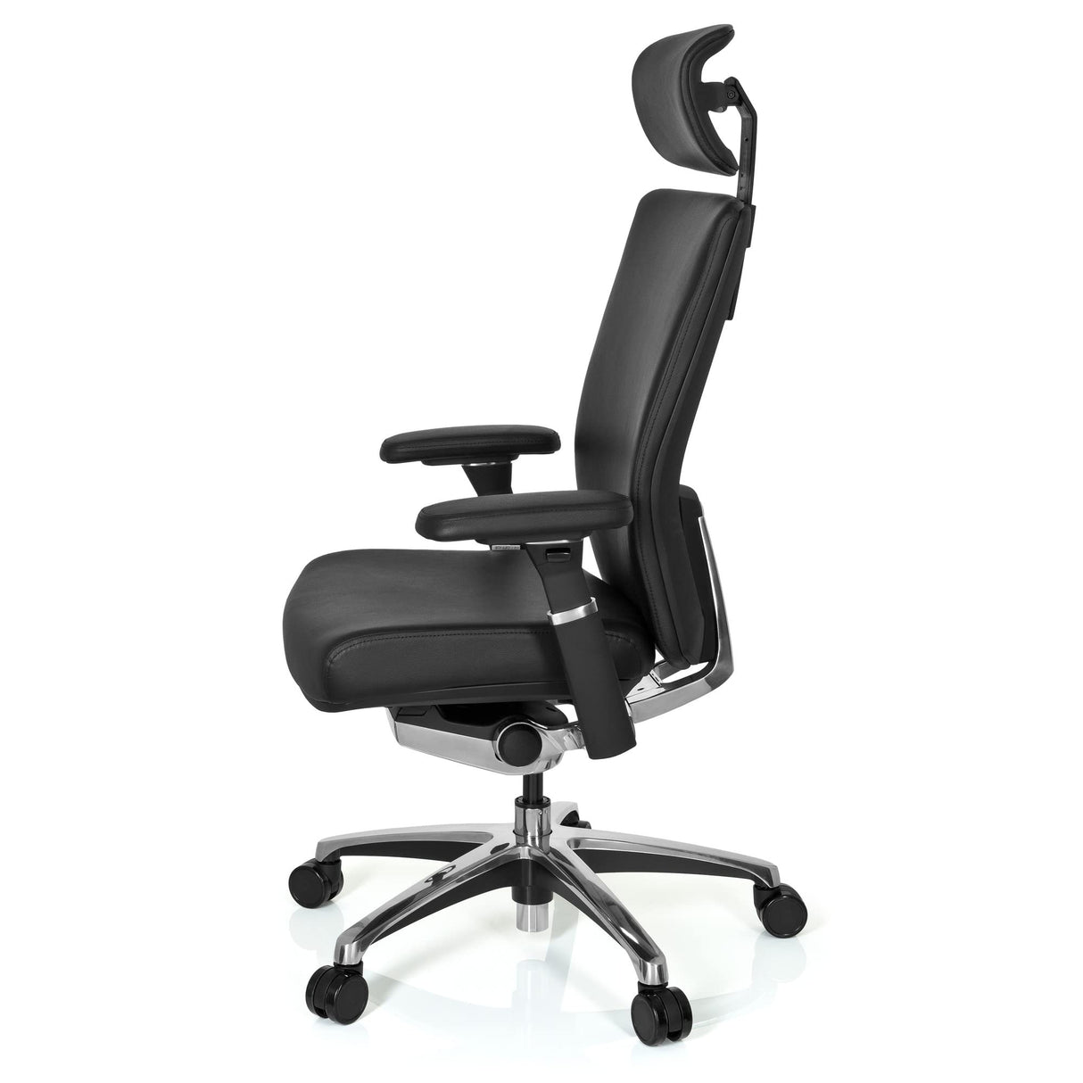 hjh OFFICE 657604 Silla de Oficina Nova Cuero Negro, Silla giatoria, ergonomica, apoyabrazos Ajustables, con apoya Cabezas