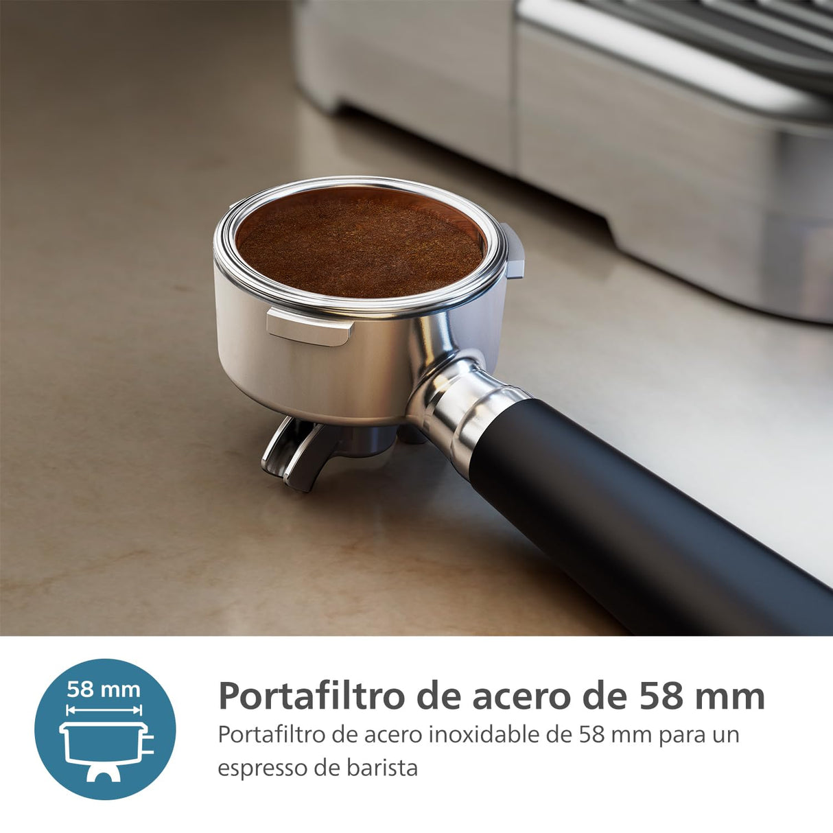 Philips Barista Brew - Cafetera espresso semiautomática. Botón para espresso simple y doble + americano, recipiente doble para granos de 280 g, apisonado calibrado, cappuccino de metal (PSA3228/41)