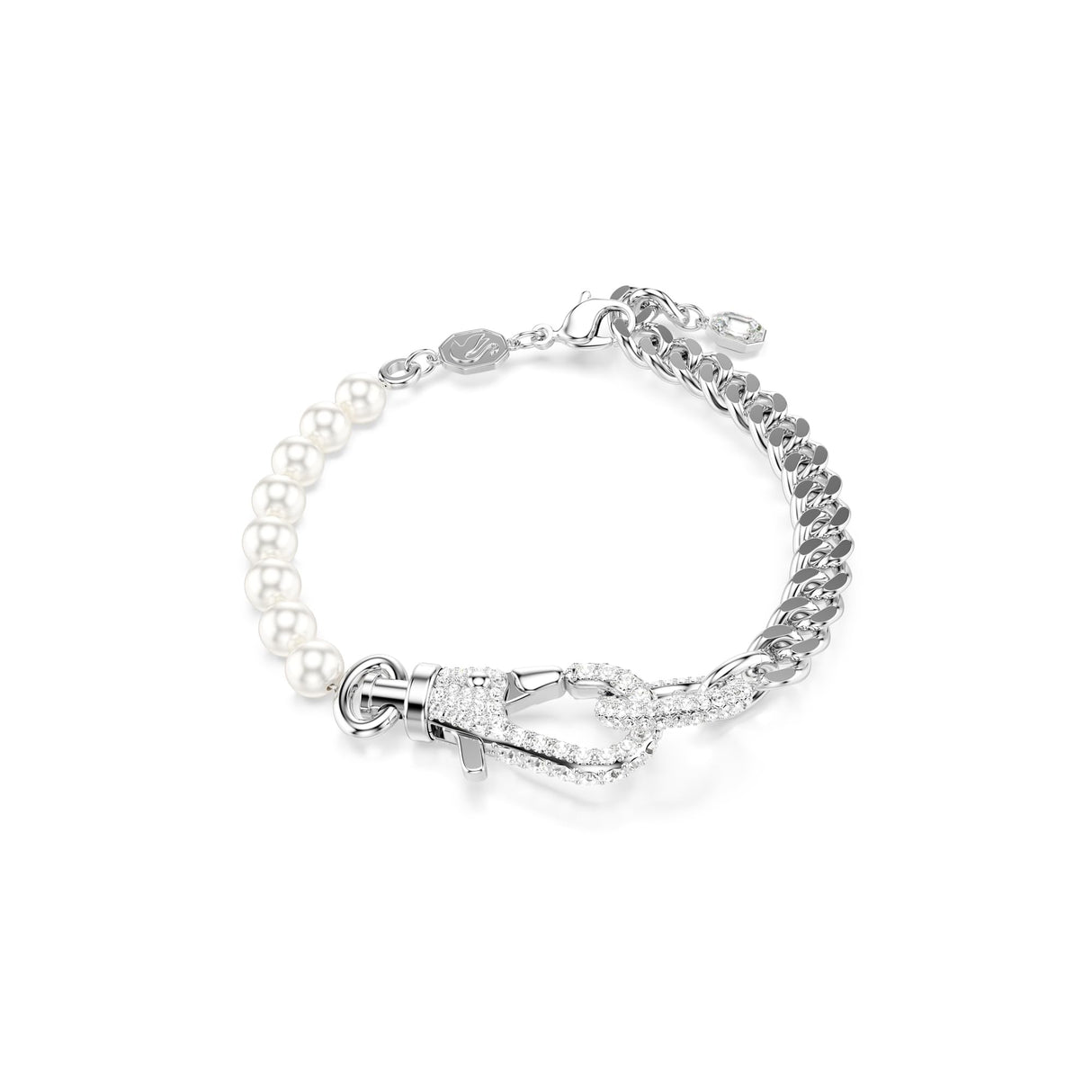 Swarovski Pulsera Dextera, Pavé, Crystal Pearl, Blanca, Baño de rodio