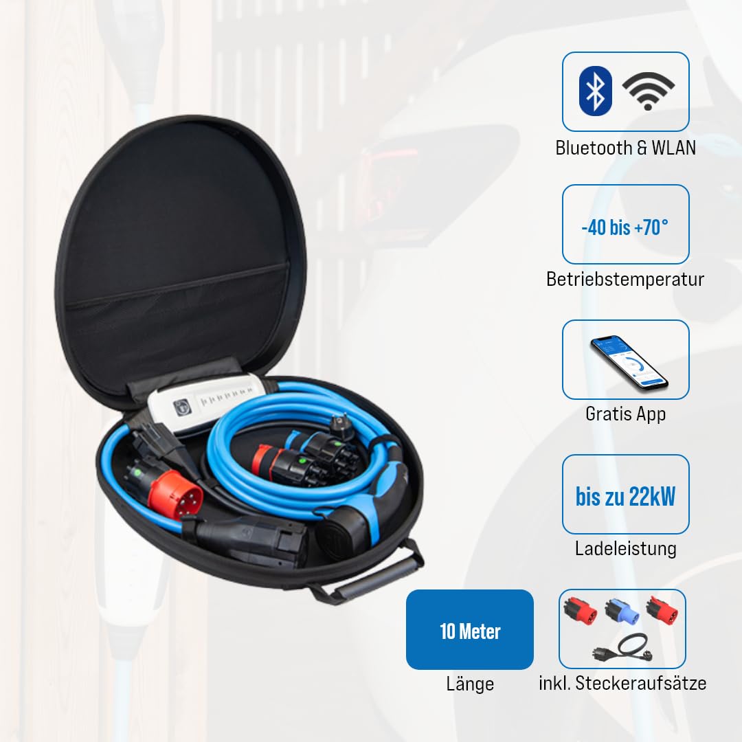 NRGkick 32A 10m Set Optimal, Estación de Carga móvil para Coches eléctricos, Cargador sin instalación, Incl. Adaptadores 32A & 16A + Enchufe Schuko, Cable de Carga EV con Bolsa de Transporte