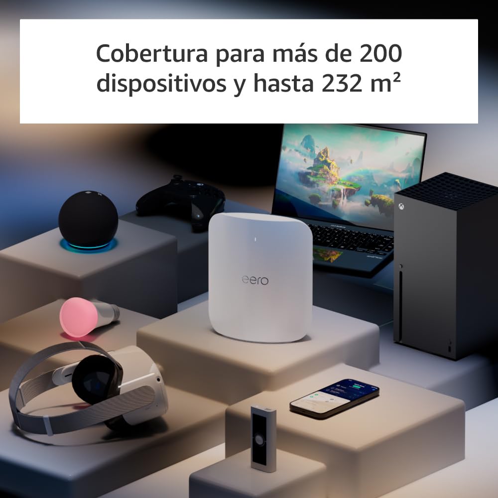 Router wifi de malla eero Max 7 de Amazon | Con Ethernet de 10 Gb/s, 232 m2 de cobertura y capacidad para conectar más de 200 dispositivos, ideal para videojuegos | 1 unidad, última generación