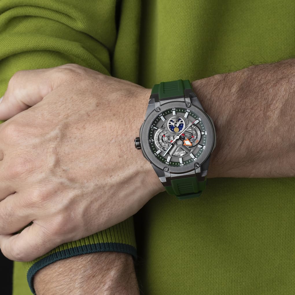 Lotus Reloj Hombre 18946/5 Vortex con Fase Lunar Caja de Acero Inoxidable 316l Negro Correa de Caucho Verde