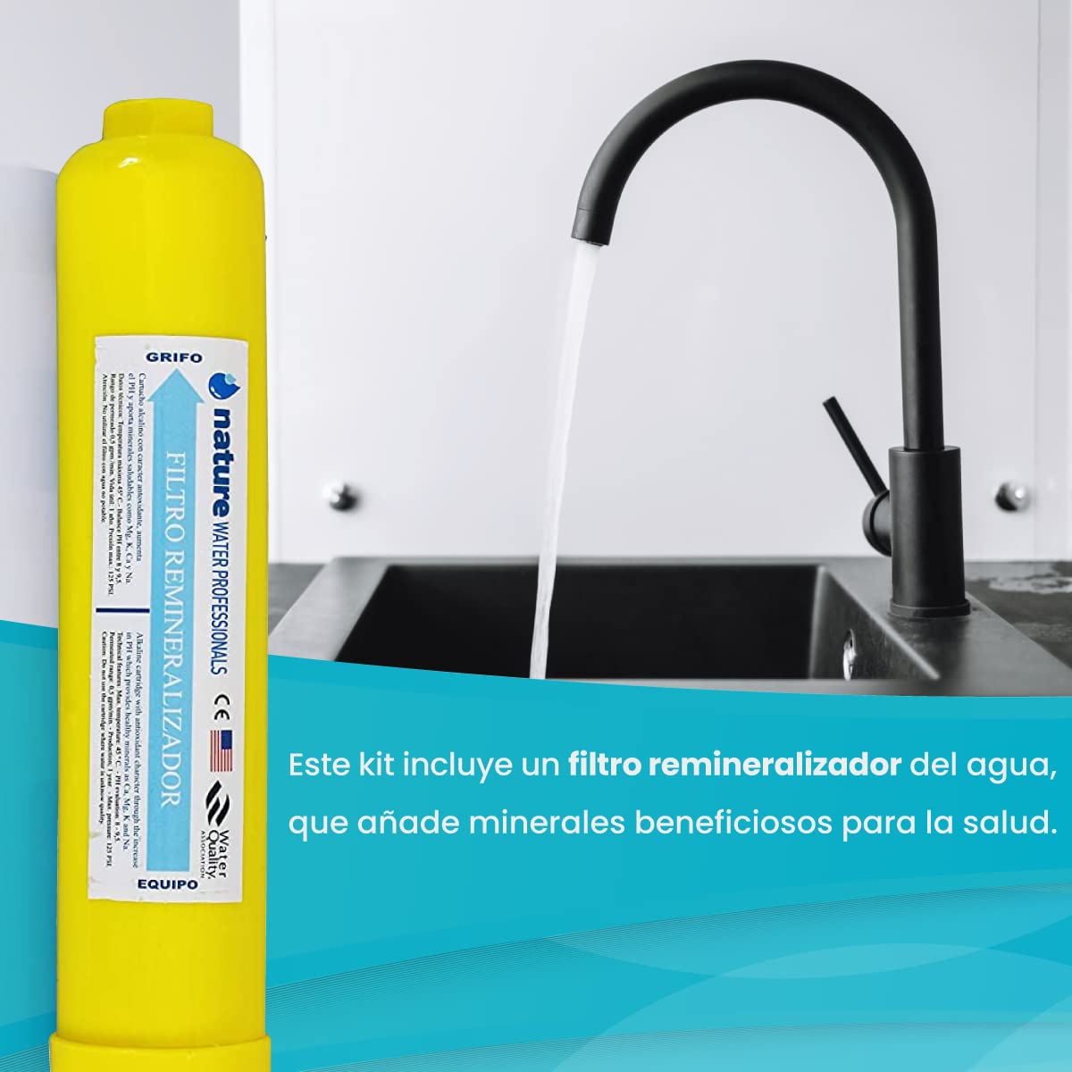 NATURE WATER PROFESSIONALS Equipo de Osmosis Inversa - Kit para Osmosis de 6 Etapas - Capacidad para 5 L - Incluye Membrana Vontron de 50GPD, Deposito y Filtros
