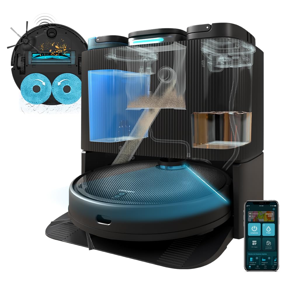 Cecotec Robot Aspirador y Friegasuelos Conga 11090 Spin Revolution Home&Wash con Base de Autovaciado, Motor de Succión 4000 Pa