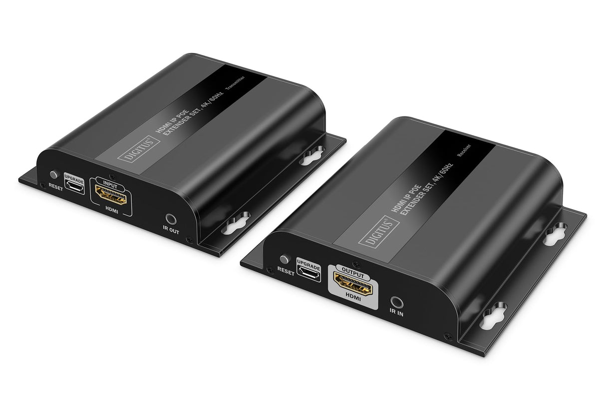 DIGITUS HDMI IP PoE Extender Set – UHD 4k 60Hz – HDMI 2.0 – hasta 200 m de alcance – transmisor y receptor – hasta 253 receptores – CAT 6 – negro