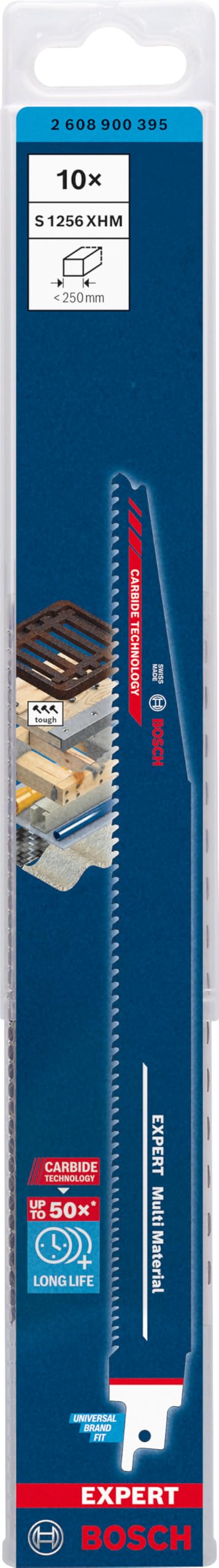 Bosch Professional 10x Hojas de sierra sable Expert `Multi Material` S 1256 XHM (para Hierro fundido, Longitud 300 mm, accesorios Sierra sable)
