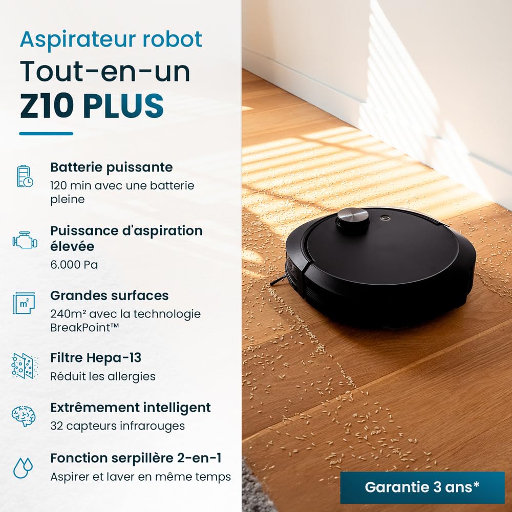 EZICLEAN Robot Aspirador Lavador Conectado con Base de Vaciado Todo Z10 Plus
