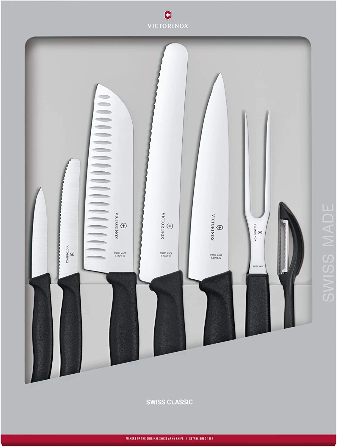 Victorinox Swiss Classic, Juego de cuchillos de cocina profesionales, 7 piezas, negro