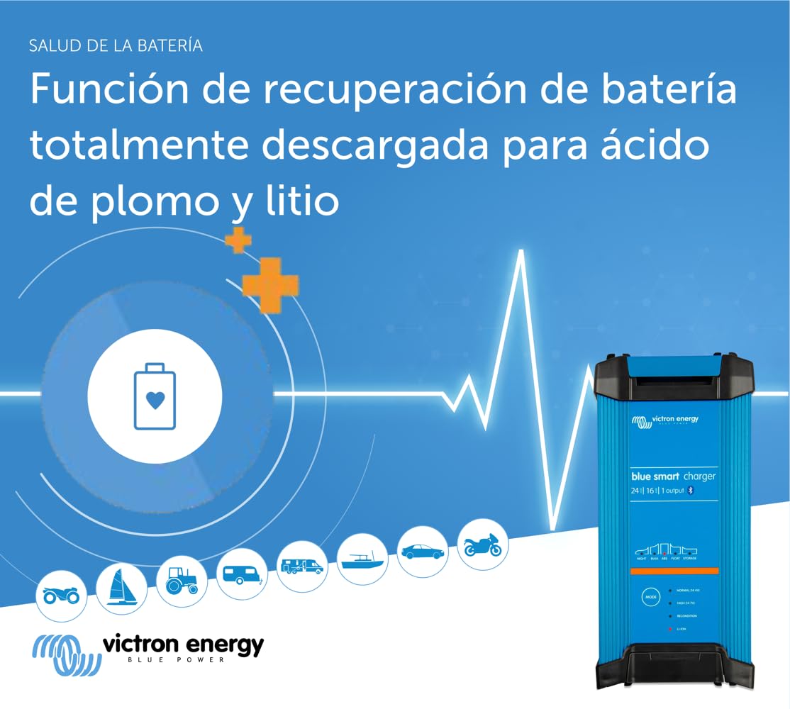 Victron Energy Blue Smart IP22 24-Voltios 16 amperios 230V, Cargador de Batería de Salida Única CEE 7/7, Bluetooth