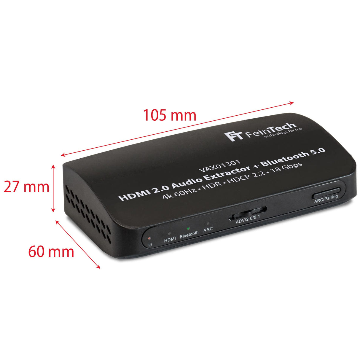 FeinTech VAX01301 - Adaptador HDMI para extractor de audio (5.1, con transmisor Bluetooth, 4K, 60 Hz, ARC)
