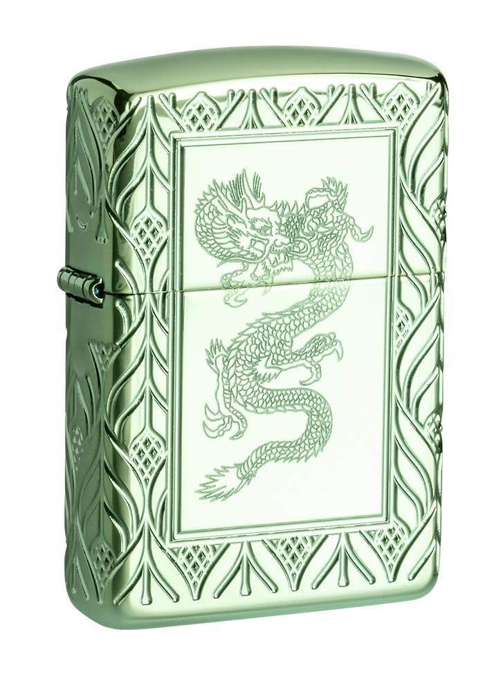 Zippo Elegant Dragon DesignMultiCut/Lustre28129 – Armor HP Green Encendedor, Design, 5,83,81,2 (49054), Armor High Polish Green - Elegant Dragon