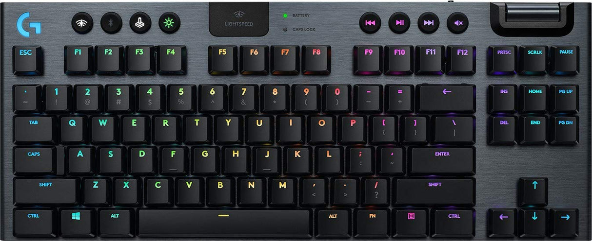 Logitech G915 TKL Tenkeyless Lightspeed RGB Teclado mecánico para Juegos portátil y PC, Interruptor de Perfil bajo, LIGHTSYNC RGB, inalámbrico, función Bluetooth, Negro