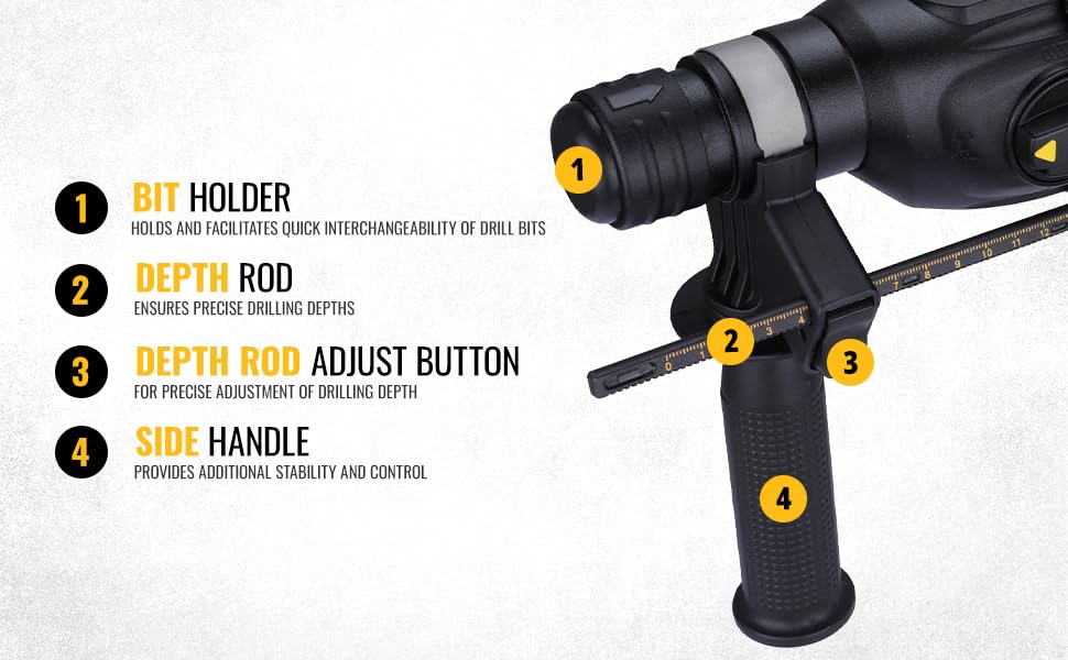 DEWALT DCH133N-XJ - Martillo perforador inalámbrico 18 V, con tecnología XR, SDS plus, potencia de 18V, 2.6J de energía de impacto, Vibración 6.6m/s², sin batería ni cargador
