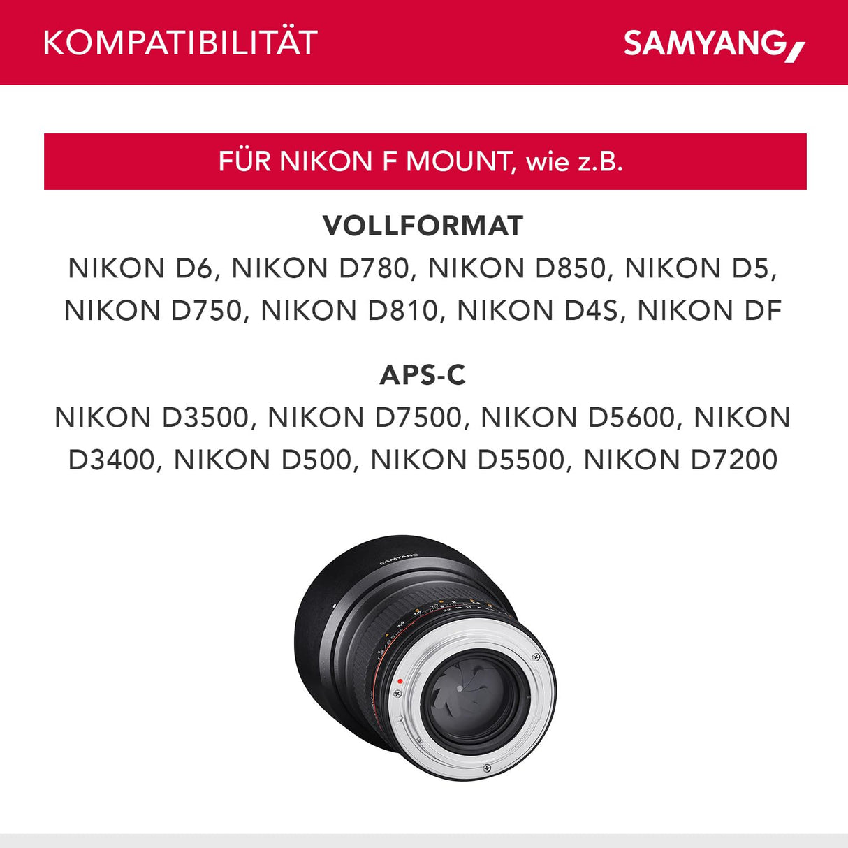 Samyang F1111203102 - Objetivo fotográfico DSLR para Nikon F Ae (Distancia Focal Fija 85mm, Apertura f/1.4-22 AS IF UMC, diámetro Filtro: 72mm), Negro