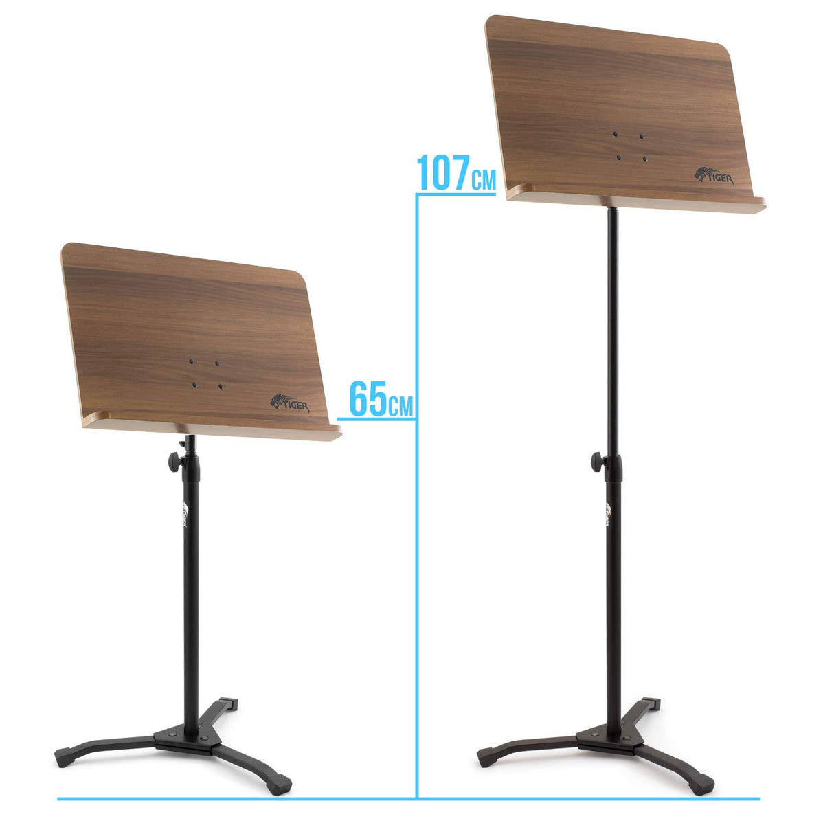 TIGER MUS35-PRO Atril de madera para partituras orquestales con base sólida profesional de metal, ideal para escuelas, orquestas e iglesias