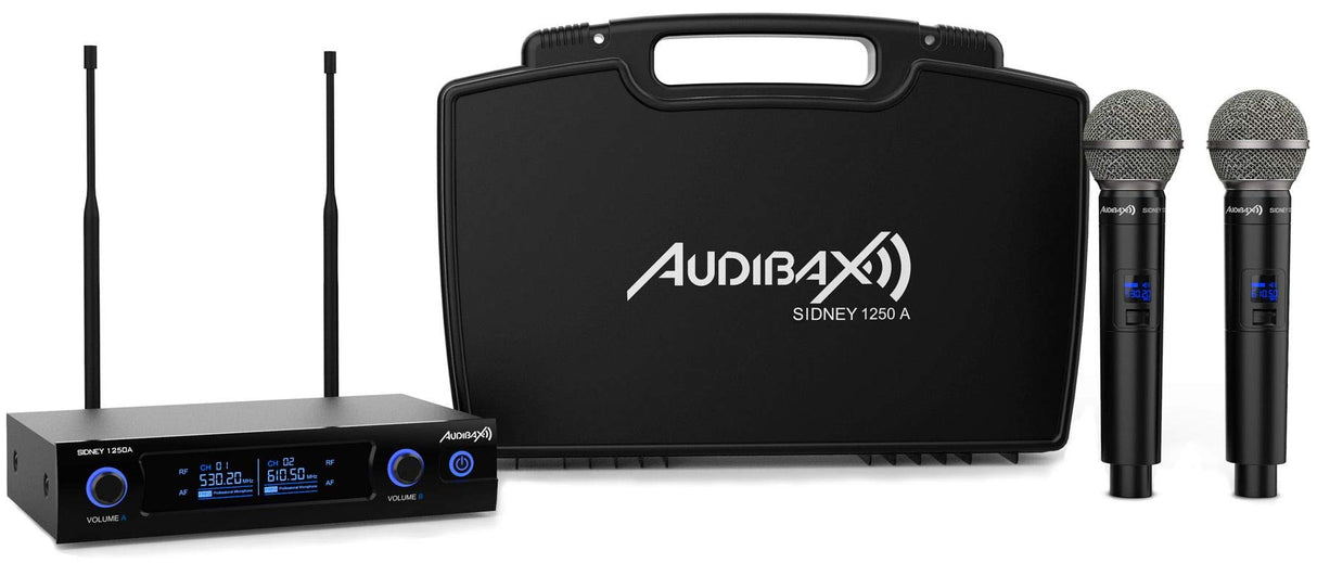 Audibax Sidney 1250 A Micrófono Doble Mano Profesional UHF Frecuencia A + Maleta