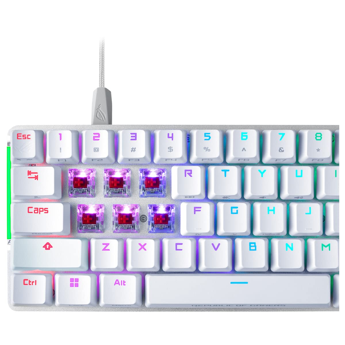 ASUS ROG Falchion Ace - Teclado Gaming Mecánico RGB 65% Compacto, ROG NX Red lubricados y Estabilizados, Teclas ABS, Conexión con KVM, Tres Ángulos, Funda, Blanco, Versión en español