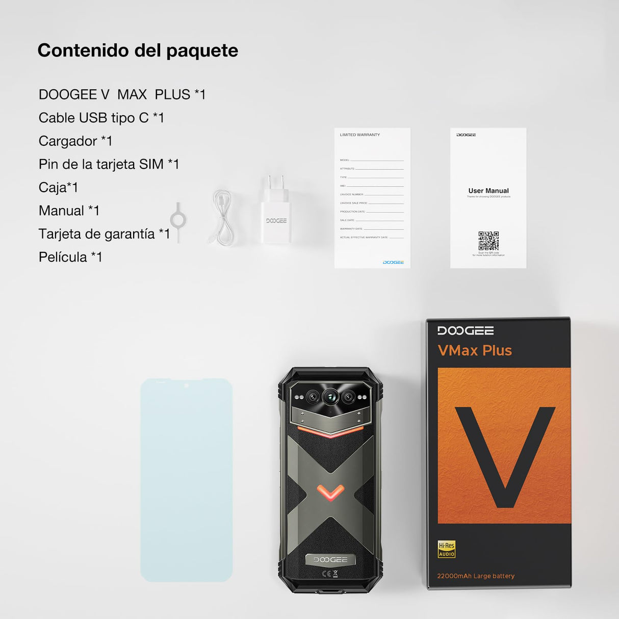 DOOGEE VMax Plus Movil Irrompible 5G, 36GB+512GB, 22000mAh 33W Móvil Resistente, Cámara 200MP+Visión Nocturna, 6.58" 120Hz Smartphone Dimensity 7050 Octa Core, NFC/IP68IP69K/ WiFi6 Moviles Rugerizados
