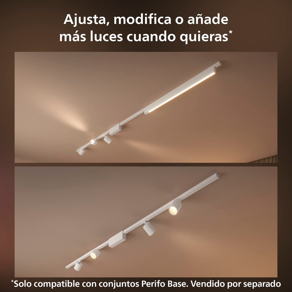 Philips Hue - Perifo Iluminación en carril Luz Blanca y de Colores - Set carril y 4 focos (negro) - 212cm - Anclajes incluidos