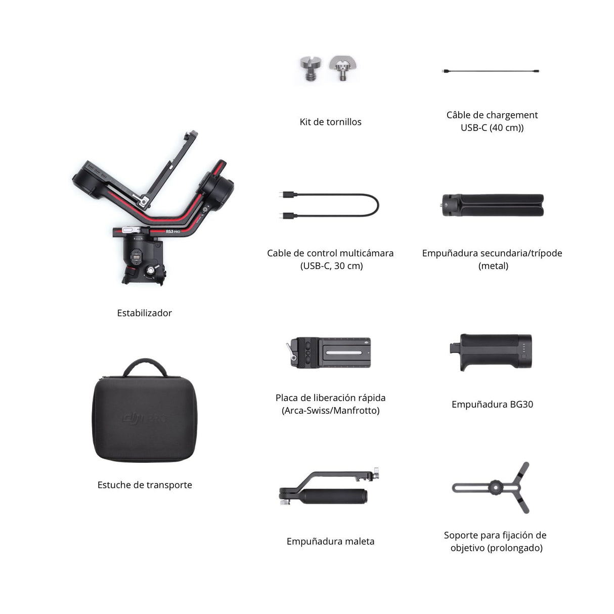 DJI RS 3 Pro, estabilizador portátil en Tres Ejes para cámaras de Cine y DSLR de Canon/Sony/Panasonic/Nikon/Fujifilm/BMPCC, Bloqueo automático de los Ejes, Brazos de los Ejes de Fibra de Carbono