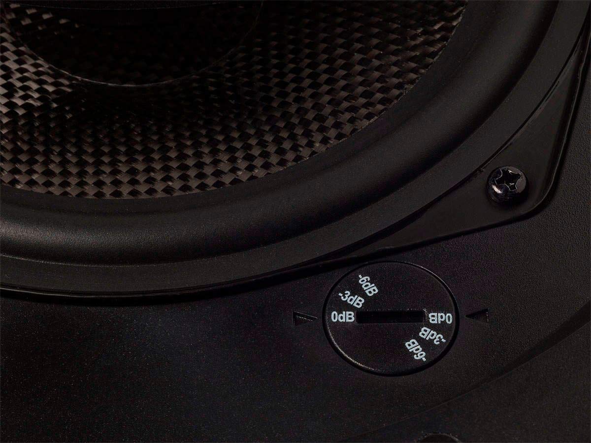 Monoprice Alpha - Altavoces de Techo de 2 vías – 6.5 Pulgadas (par) de Fibra de Carbono, Rejilla magnética pintable, más Fuerte con Menos Potencia, Negro/Blanco