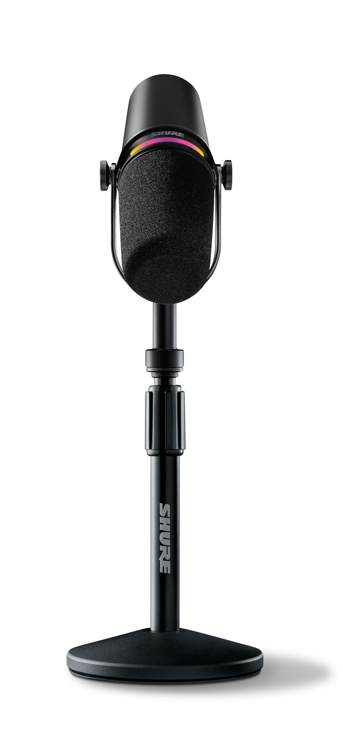 Shure MV7+ Micrófono para Podcast con Soporte de micrófono-Audio Mejorado, Panel táctil LED, Salidas USB-C y XLR, Modo de nivelación automática, Filtro Pop Digital, Efectos de reverberación - Negro