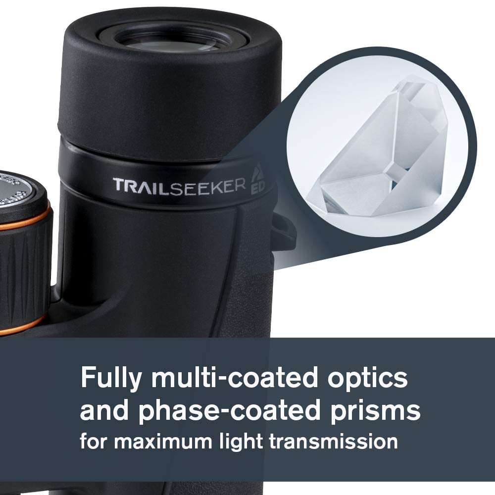 Celestron 71405 TrailSeeker ED: prismáticos con prisma de techo 8 x 42, lente con revestimiento múltiple completo, prisma BaK-4, negro
