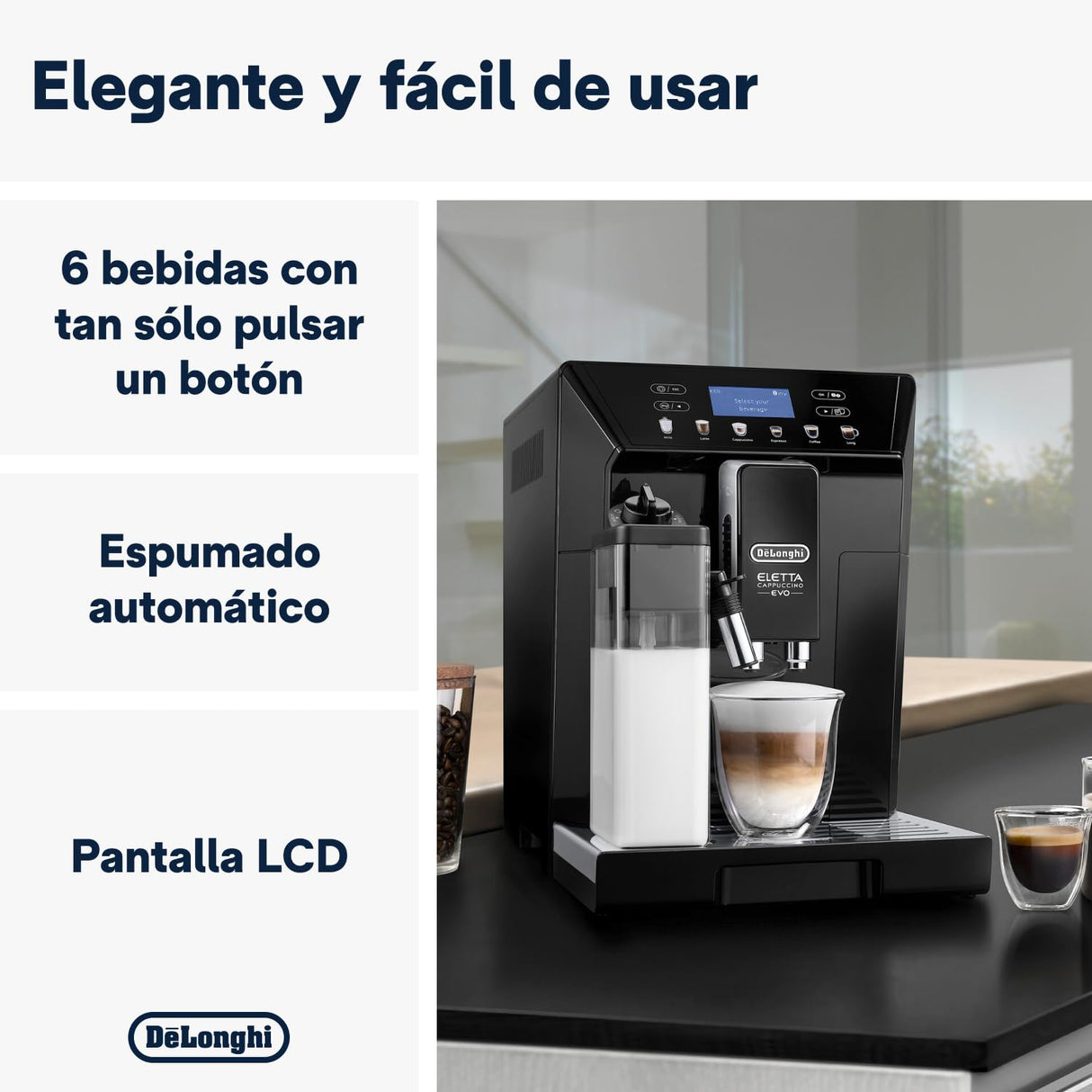 De'Longhi Eletta Cappuccino, Máquina Automática de Café en Grano, Espresso, Cafetera, ECAM46.860.B, Negro