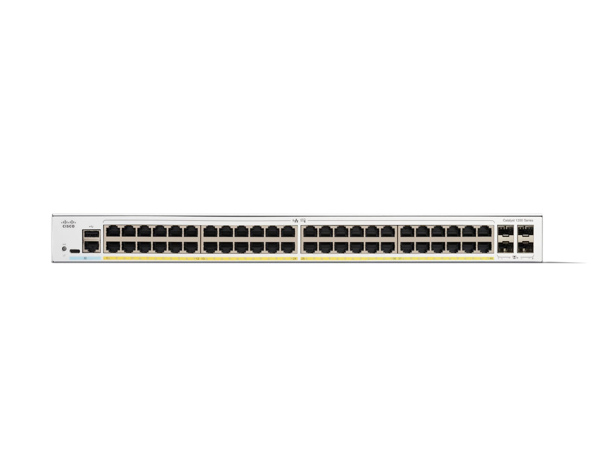 Cisco Switch Inteligente Cisco Catalyst 1200-48P-4X, GE de 48 Puertos, PoE, SFP+ GE 4x10, protección Limitada de por Vida (C1200-48P-4X)