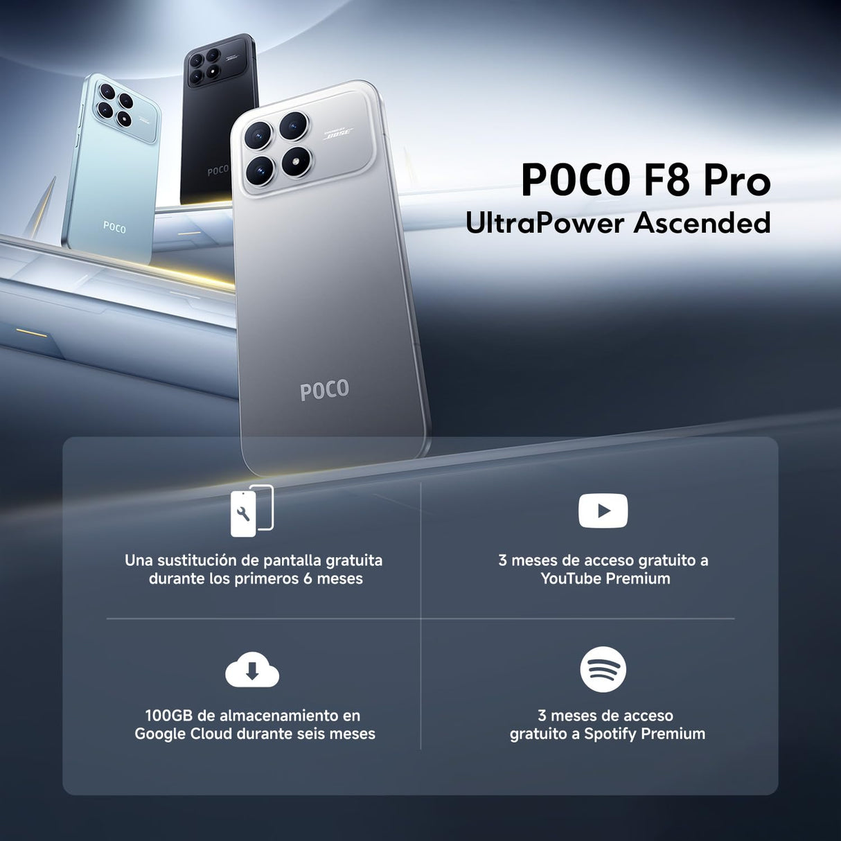 XIAOMI POCO F8 Pro - Smartphone de 12+512GB, Triple cámara de 50MP con OIS, Pantalla AMOLED de 6,59” 120Hz, Snapdragon 8 Elite, Hypercharge 100W, Cargador no Incluido, Azul (Versión ES)