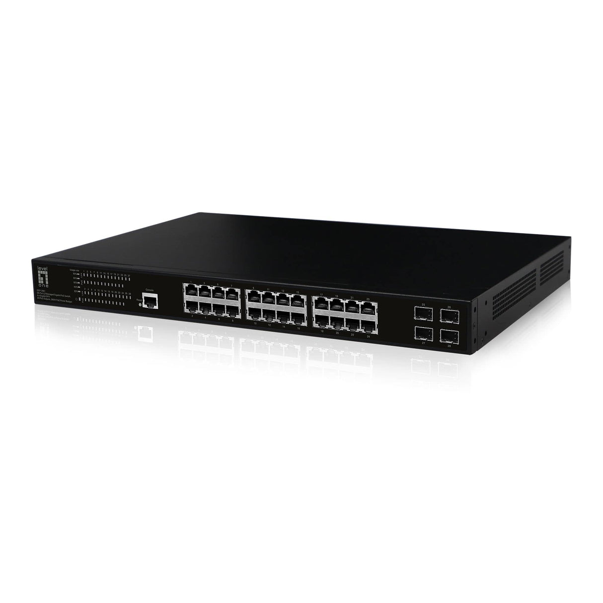 LevelOne GEP-2861 GEP-2861 - Conmutador PoE Gigabit L2 de 28 Puertos, 4 x Gigabit SFP, 24 Salidas PoE, 390 W de presupuesto de Potencia PoE