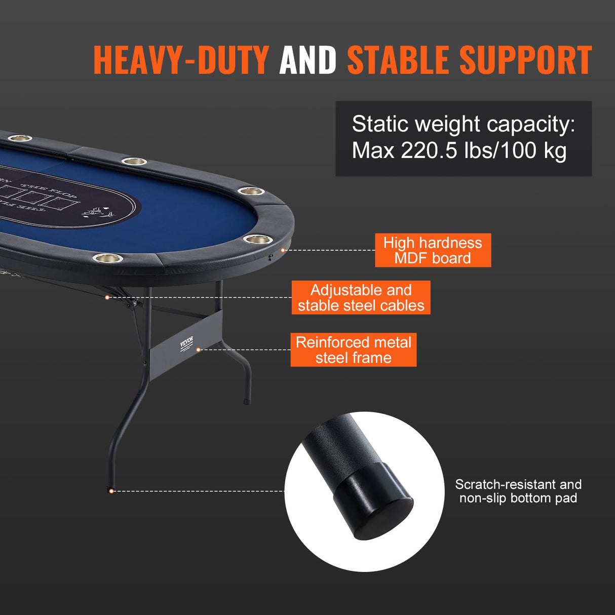 VEVOR Mesa de póquer Plegable de 214 cm para 10 Jugadores Mesa de Casino Texas Holdem Blackjack con rieles Acolchados y portavasos de acero Inoxidable Mesa de Juego de Cartas Juego de Mesa para hogar