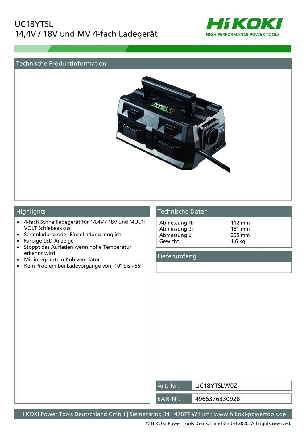 Hikoki UC18YTSLW0Z - Cargador 14,4V / 18V y MV 4
