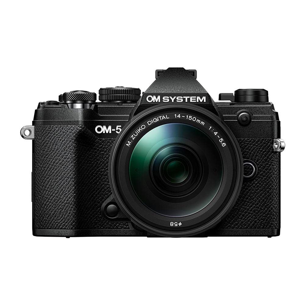OM SYSTEM OM-5 Cámara con Sistema Micro Four Thirds con Objetivo M.Zuiko Digital 14-150mm F4-5.6 II, Sensor Live Mos de 20 MP, Estabilización de Imagen Mejorada de 5 Ejes, IP53, Negro/Negro