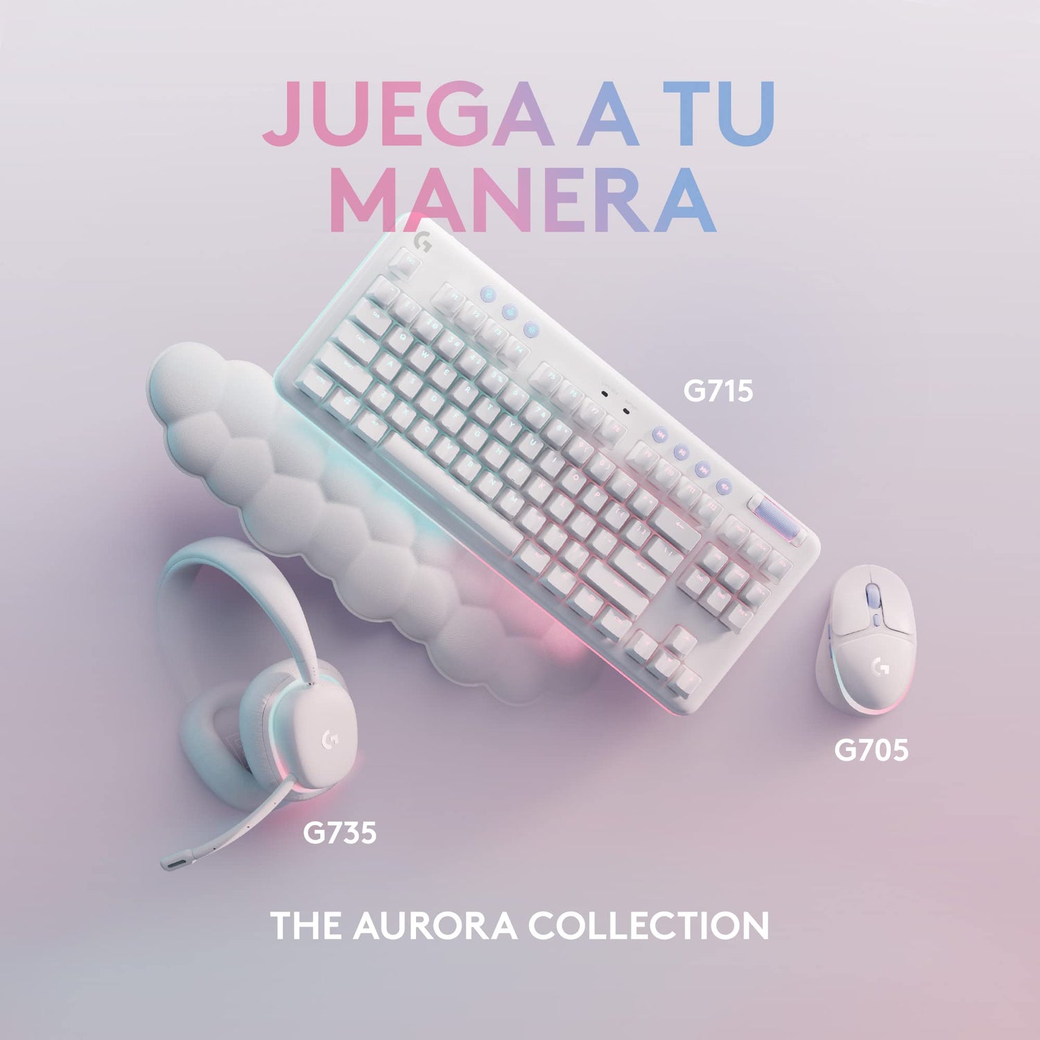 Logitech G G715 Teclado inalámbrico para Juegos con Velocidad de luz RGB LIGHTSYNC, interruptores táctiles (GX Brown) y reposamuñecas para Teclado, PC y Mac, Niebla Blanca