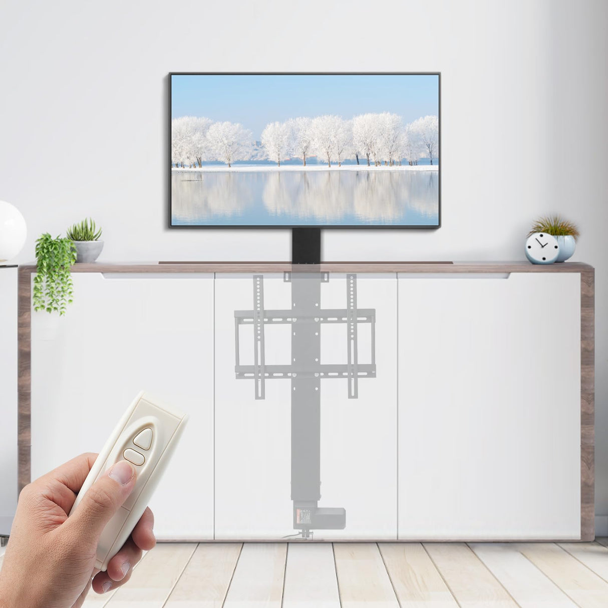 VEVOR Soporte de TV 220 V, Soporte Motorizado TV 48,5 x 10,7 cm, Soporte de TV para Pared, TV Soporte de Pared Automático, Soporte de Tele Motorizado Control Remoto para Hogar y Ocasiones Comerciales
