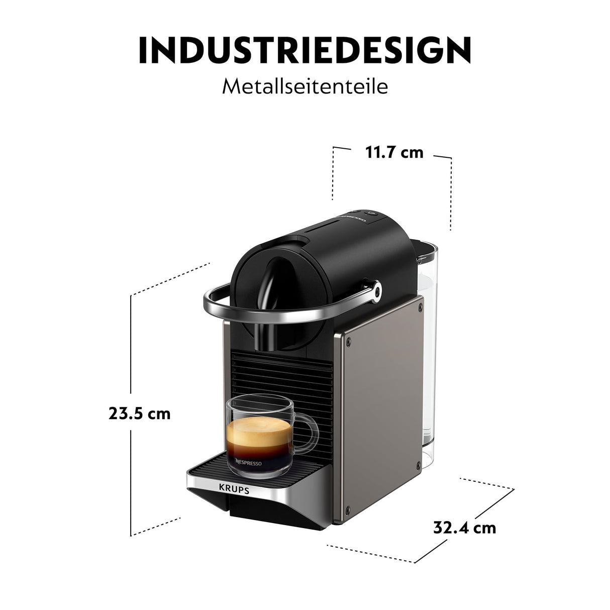 KRUPS XN306TK Nespresso Pixie Titan, cafetera expreso, recetas programables, 2 longitudes, apagado automático, 1260 W, 0,7 litros