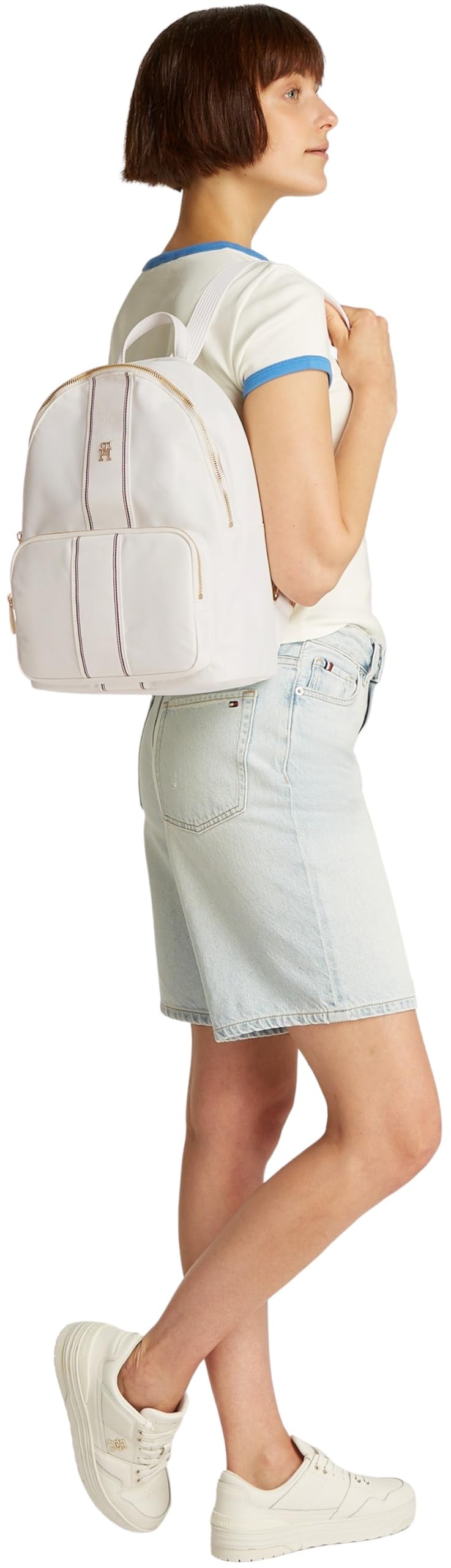 Tommy Hilfiger Mochila Mujer Poppy mediana, Marfil (Ecru Corp), Talla Única