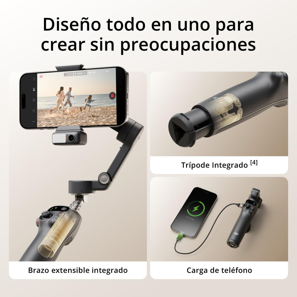 Estabilizador DJI Osmo Mobile 7P para iPhone, Android, Seguimiento Nativo, Iluminación, Estabilizador para movil de 3 Ejes, Inicio rápido, Edición con un Toque, Brazo Extensible y trípode Integrados