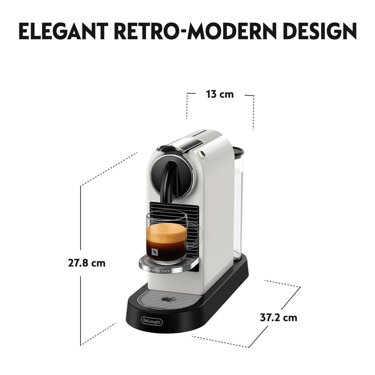 Nespresso De'Longhi - Cafetera Citiz para cápsulas de café originales, espresso de inspiración italiana, café de calidad, juego de cápsulas de inicio incluido, EN167.W, color blanco
